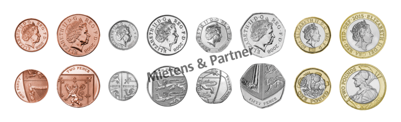 Vereinigtes Königreich (Parlamentarische Monarchie) 1, 2, 5, 10, 20, 50 Pence, 1, 2 Pounds (31078)