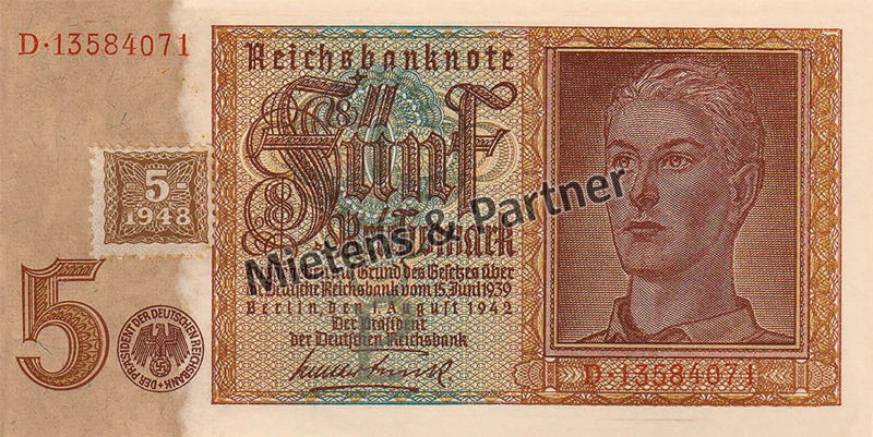 Deutschland  (Demokratische Republik) 5 Reichsmark with brown stamp (50740)