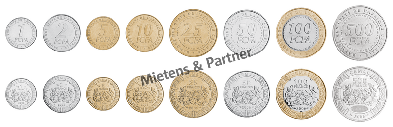 Zentralafrikanische Staaten (Währungsraum) 1, 2, 5, 10, 25, 50, 100, 500 Francs (10111)
