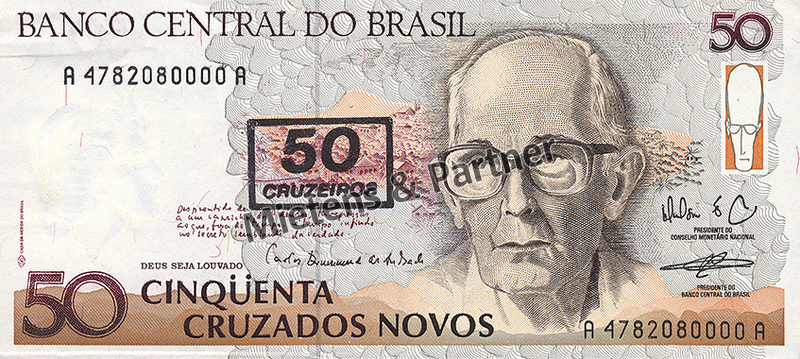 Brasilien (Bundesrepublik) 50 Cruzeiros on 50 Cruzados Novos (04717)