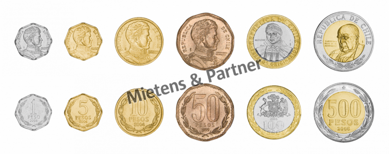 Chile (Republik) 1, 5, 10, 50, 100, 500 Pesos (11684)
