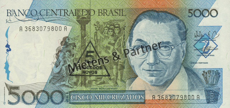 Brasilien (Bundesrepublik) 5 Cruzados Novos on 5.000 Cruzados (04739)