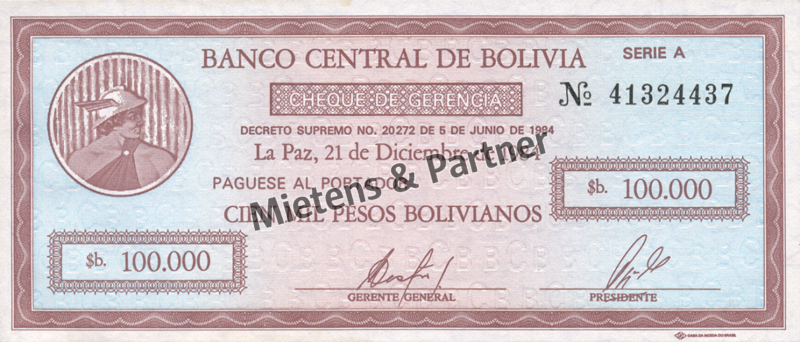 Bolivien (Republik) 100.000 Pesos Bolivianos (04779)