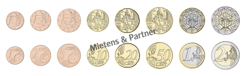Frankreich (5. Republik) 1, 2, 5, 10, 20, 50 Euro Cent, 1, 2 Euro (60226)