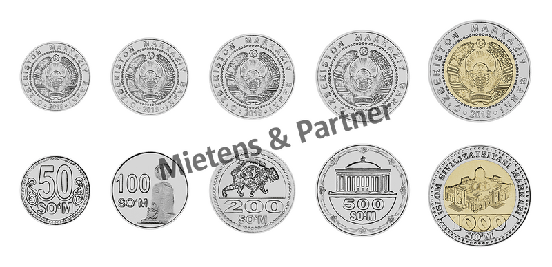 Usbekistan (Republik) 50, 100, 200, 500, 1.000 Som (67513)