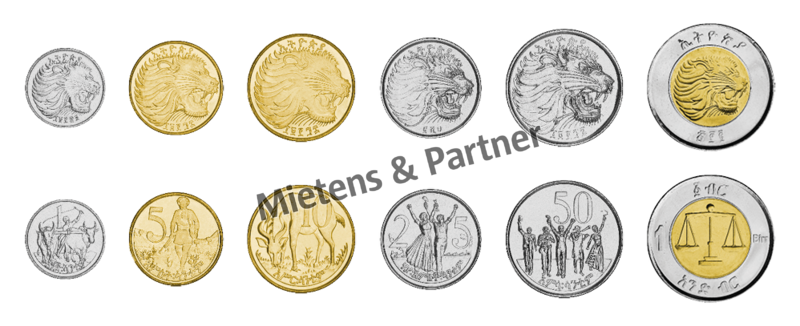Äthiopien (Demokratische Bundesrepublik) 1, 5, 10, 25, 50 Cents, 1 Birr (10211)
