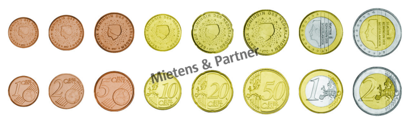 Netherlands (Constitutional Monarchy) 1, 2, 5, 10, 20, 50 Euro Cent, 1, 2 Euro (06351)
