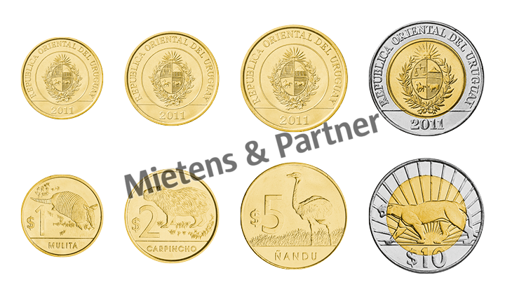 Uruguay (Oriental Republic) 1, 2, 5, 10 Pesos Uruguayos (11758)