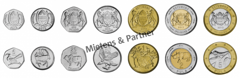 Botswana (Republic) 5, 10, 25, 50 Thebe, 1, 2, 5 Pula (36397)