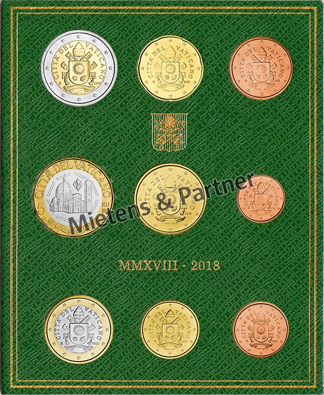 Vatican City State (Absolute Elective Monarchy) 1, 2, 5, 10, 20, 50 Euro Cent, 1, 2, 5 Euro (53861)