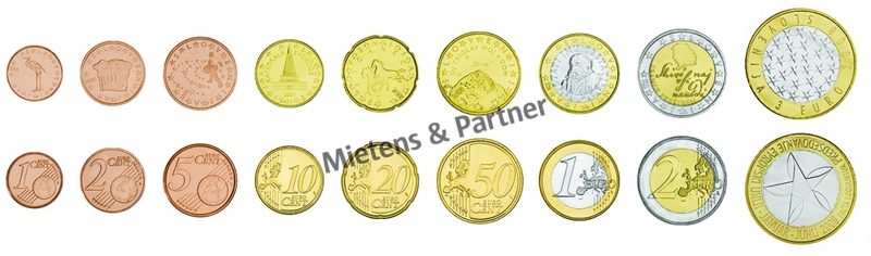 Slovenia (Parliamentary Republic) 1, 2, 5, 10, 20, 50 Euro Cent, 1, 2, 3 Euro (09758)