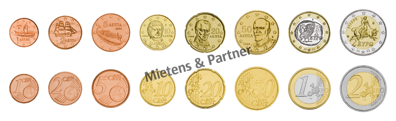 Greece (Third Republic) 1, 2, 5, 10, 20, 50 Euro Cent, 1, 2 Euro (07192)