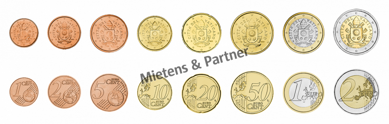 Vatican City State (Absolute Elective Monarchy) 1, 2, 5, 10, 20, 50 Euro Cent, 1, 2 Euro (62471)