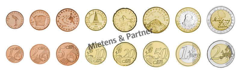 Slovenia (Parliamentary Republic) 1, 2, 5, 10, 20, 50 Euro Cent, 1, 2 Euro (09767)