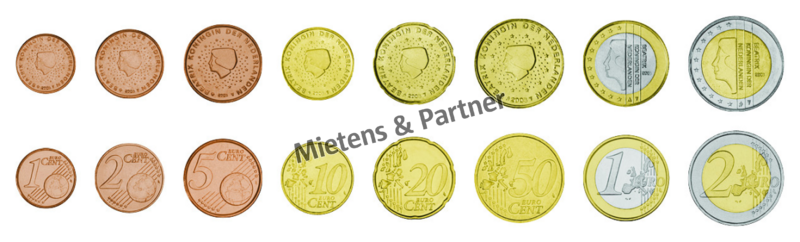 Netherlands (Constitutional Monarchy) 1, 2, 5, 10, 20, 50 Euro Cent, 1, 2 Euro (06292)