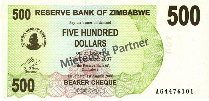 Zimbabwe (Republic) 500 Dollars (03837)