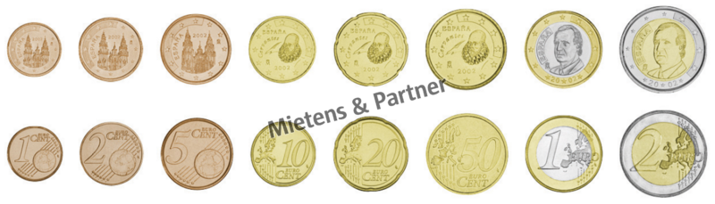 Spain (Parliamentary Monarchy) 1, 2, 5, 10, 20, 50 Euro Cent, 1, 2 Euro (07443)