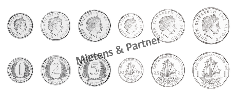Eastern Caribbean States (Organisation) 1, 2, 5, 10, 25 Cents, 1 Dollar (10939)