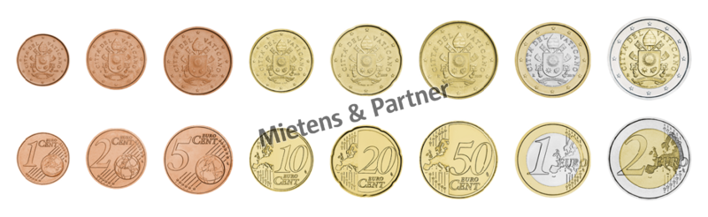 Vatican City State (Absolute Elective Monarchy) 1, 2, 5, 10, 20, 50 Euro Cent, 1, 2 Euro (63063)