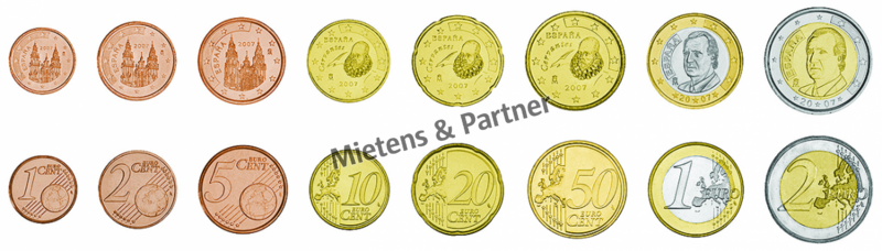 Spain (Parliamentary Monarchy) 1, 2, 5, 10, 20, 50 Euro Cent, 1, 2 Euro (07534)