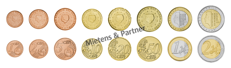 Netherlands (Constitutional Monarchy) 1, 2, 5, 10, 20, 50 Euro Cent, 1, 2 Euro (06334)