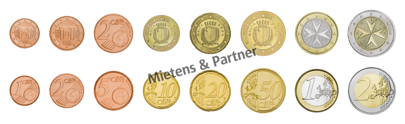 Malta (Parliamentary Republic) 1, 2, 5, 10, 20, 50 Euro Cent, 1, 2 Euro (23809)