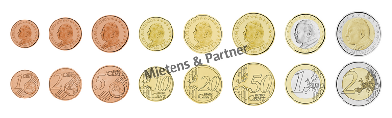 Vatican City State (Absolute Elective Monarchy) 1, 2, 5, 10, 20, 50 Euro Cent, 1, 2 Euro (64575)