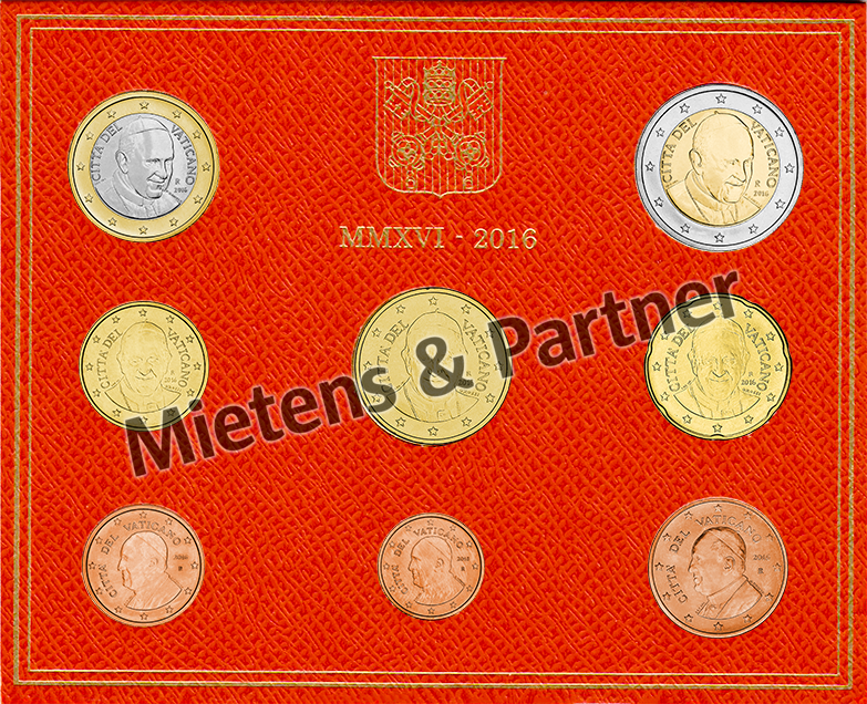 Vatican City State (Absolute Elective Monarchy) 1, 2, 5, 10, 20, 50 Euro Cent, 1, 2 Euro (46533)
