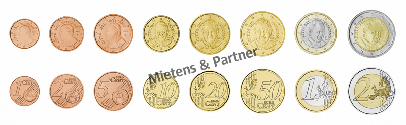 Vatican City State (Absolute Elective Monarchy) 1, 2, 5, 10, 20, 50 Euro Cent, 1, 2 Euro (62470)