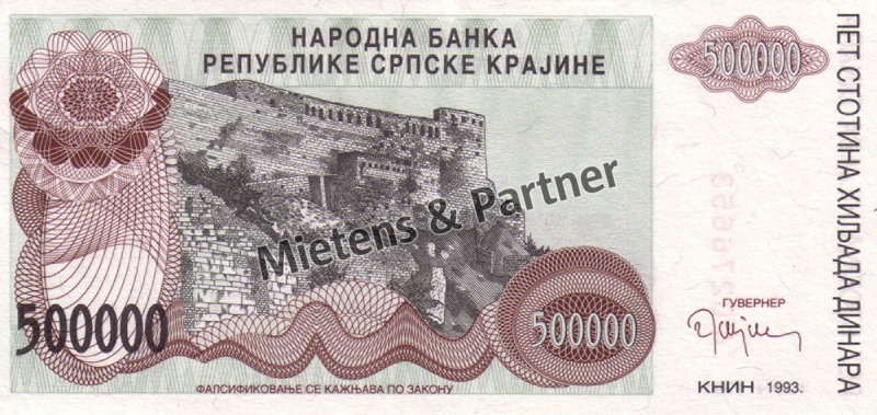 Croatia (Republic of Serbian Krajina) (Republic) 500.000 Dinara (03139)