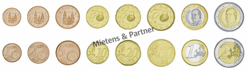 Spain (Parliamentary Monarchy) 1, 2, 5, 10, 20, 50 Euro Cent, 1, 2 Euro (07536)