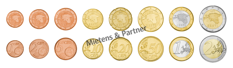 Estonia (Parliamentary Republic) 1, 2, 5, 10, 20, 50 Euro Cent, 1, 2 Euro (09022)