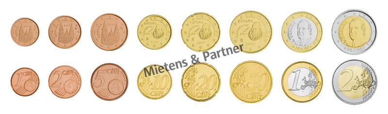 Spain (Parliamentary Monarchy) 1, 2, 5, 10, 20, 50 Euro Cent, 1, 2 Euro (07437)