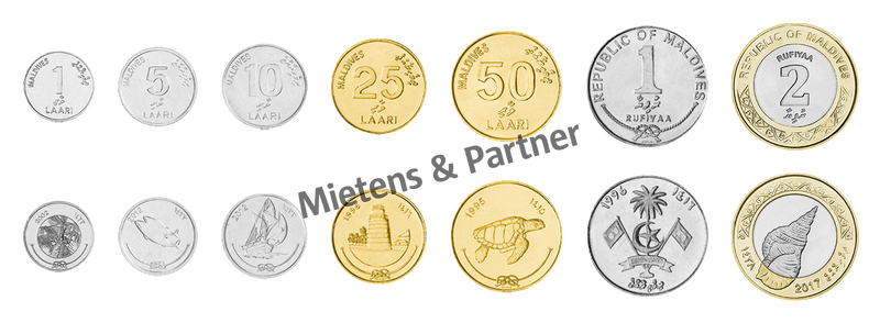 Maldives (Republic) 1, 5, 10, 25, 50 Laari, 1, 2 Rufiyaa (57138)
