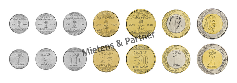 Saudi Arabia (Kingdom) 1, 5, 10, 25, 50 Halalas, 1, 2 Riyals (48378)