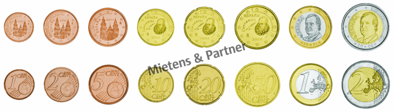 Spain (Parliamentary Monarchy) 1, 2, 5, 10, 20, 50 Euro Cent, 1, 2 Euro (07517)